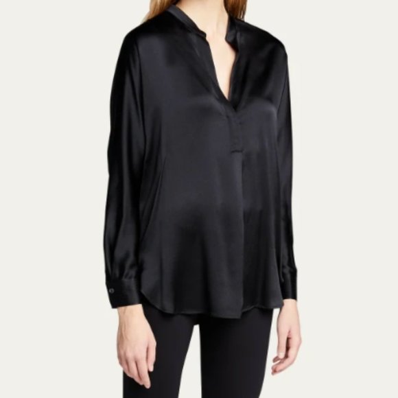 ❤️ VINCE SILK WOMEN'S RELAXED FIT CLASSIC V NECK BLACK BLOUSE MEDIUM - Picture 6 of 9